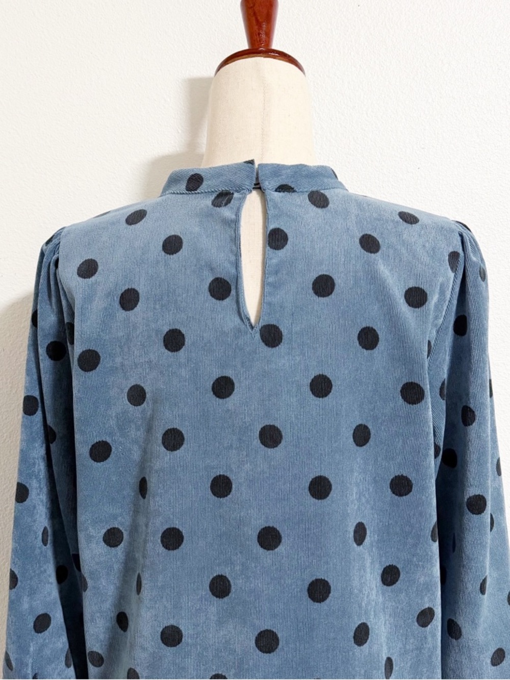 Zara Polka Dot Corduroy Puff Sleeve Shift Dress - Picture 7 of 12